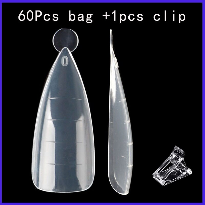 60Pcs Nail Dual Vorm Extension Vinger Systeem Builder Uv Poly Nail Gel Valse Tips Diy Nails Clips Top Formulieren stiletto Amandel Mold: 60pcs bag A