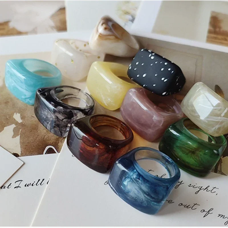 Bague créative en résine acrylique, Vintage, Simple, géométrique, carrée, pour femmes et hommes, bijoux