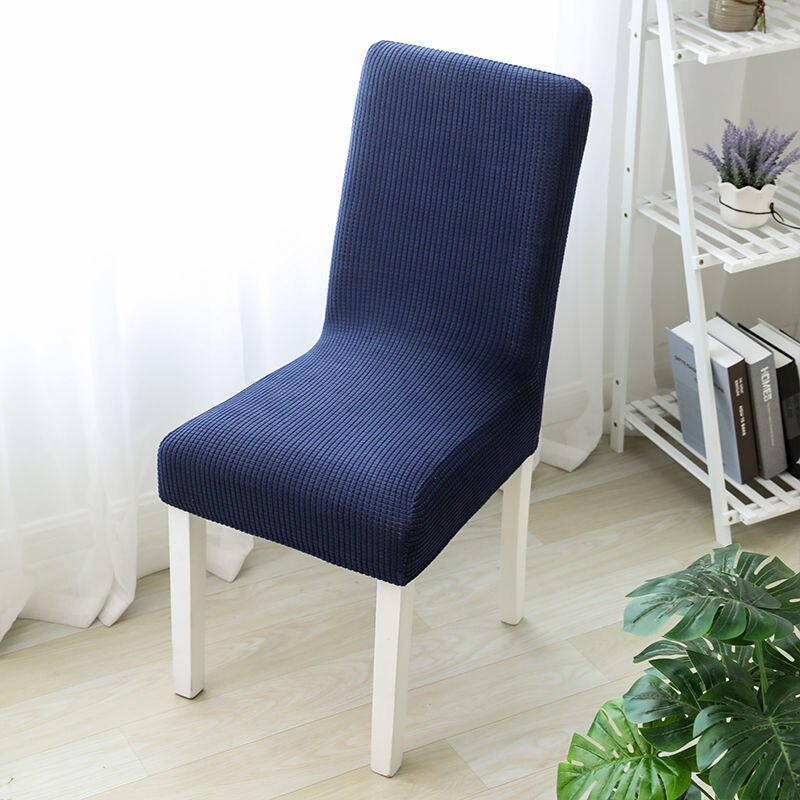 Einfarbig Stuhl Abdeckung Gestrickte stoff Stretch Elastische Hussen Stuhl Abdeckungen Für Esszimmer Küche Hochzeit Bankett Hotel: navy blue