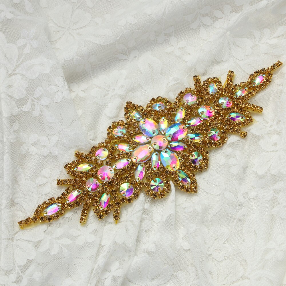 1 stk guldbryllup bælte til kvinder rhinestone beaded patch påsyning til tøj tasker sko aftenkjole applikation: Krystal applikation 9