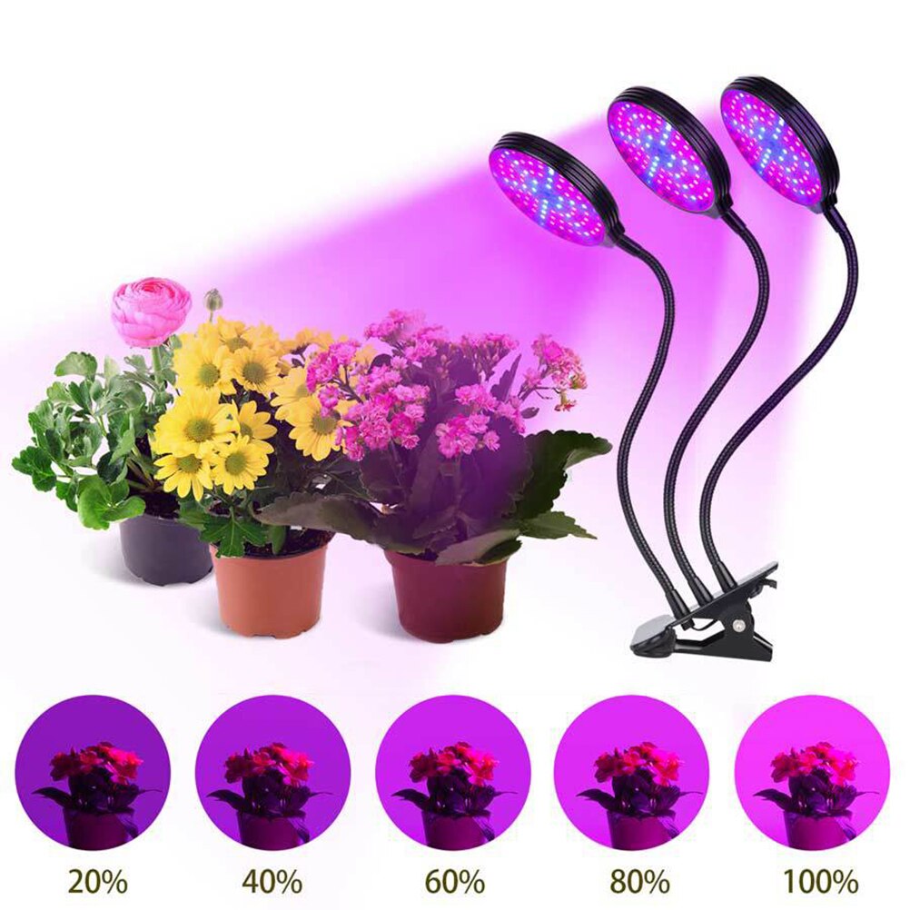 Luz LED de 3 cabezas para plantas 45W, con USB, temporizador Flexible, atenuación, resistente al agua, lámpara para cultivo de plantas con Clip para maceta de invernadero