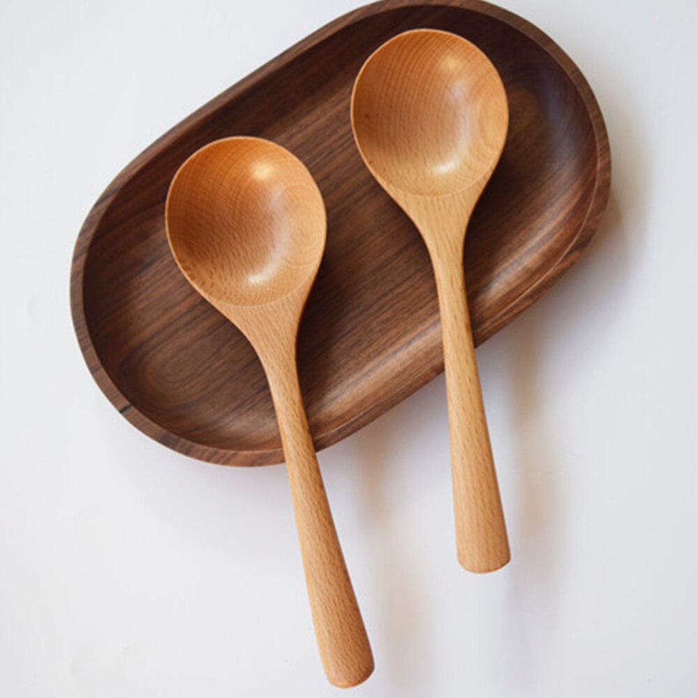 Wooden Rice Spoon Round Natural Wood Cooking Spoon Kitchen Accessories Dining Utensil: Default Title