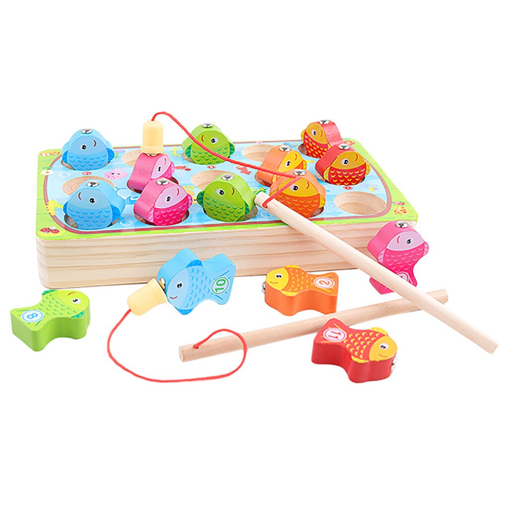 Magnetic Fishing Toys Fish Wooden Magnetic Fishing Toys 10Pcs Set Fish Game Educational Fishing Toy zabawki dla dzieci juegos: Default Title