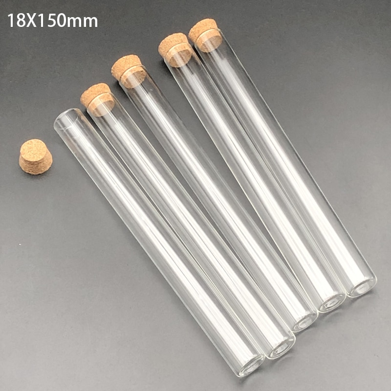 18x150mm Lab Clear Flat Bottom Glass Test Tubes With Cork Wooden Stoppers for Laboratory Container 20pcs/Pack