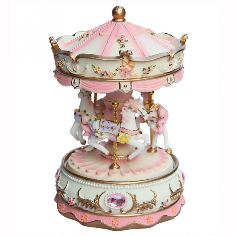 Resin Decor Valentine's Day Music Box Home Swivel Craft Handwork Clockwork Mechanism Kid Luxury Carousel Toys Birthday LED Light: Purple