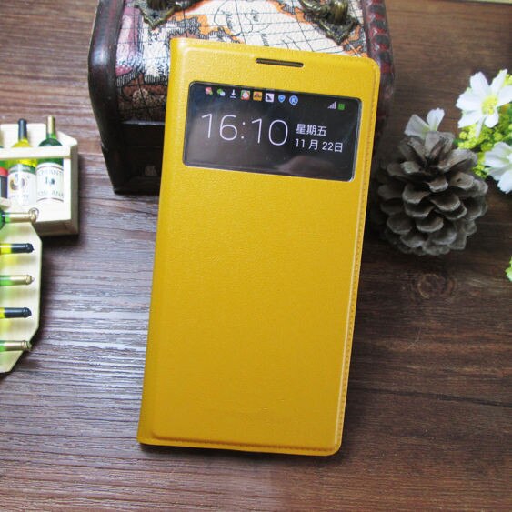 Slim View Shell Auto Sleep Wake up Function Flip Leather Case Shockproof Bag Back Cover Mask For Samsung Galaxy S4 I9500 I9505: Yellow