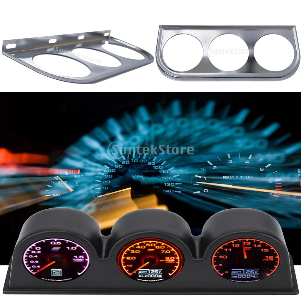 Universal 52mm Triple Gauge Single Din Radio Face Pod Gauge Panel Dash Mount