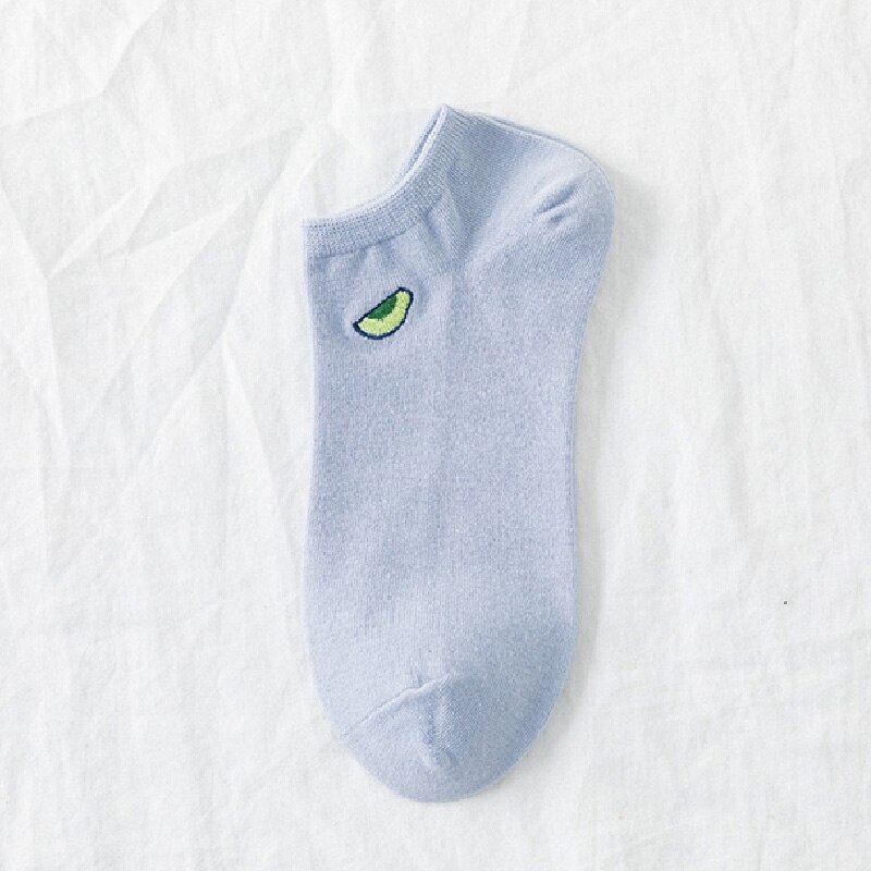 Zomer schattige sokken avocado borduurwerk katoenen sokken dames ademend onzichtbaar effen kleur skarpetki korte sokken voor meisjes: Blauw