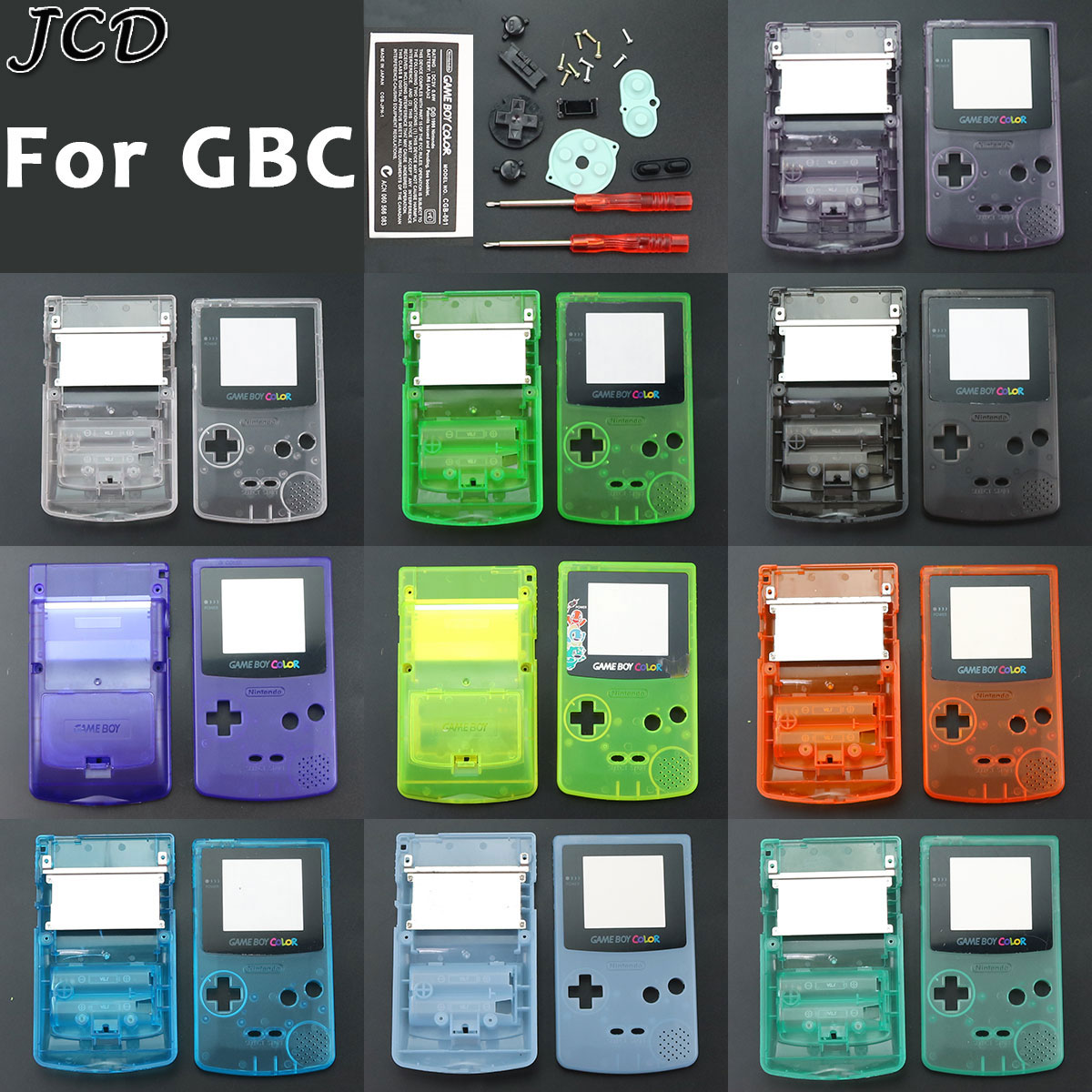 JCD Housing Shell Case Cover for Nintendo Gameboy Color Game Console for GBC Shell with buttons kits sticker label and tools