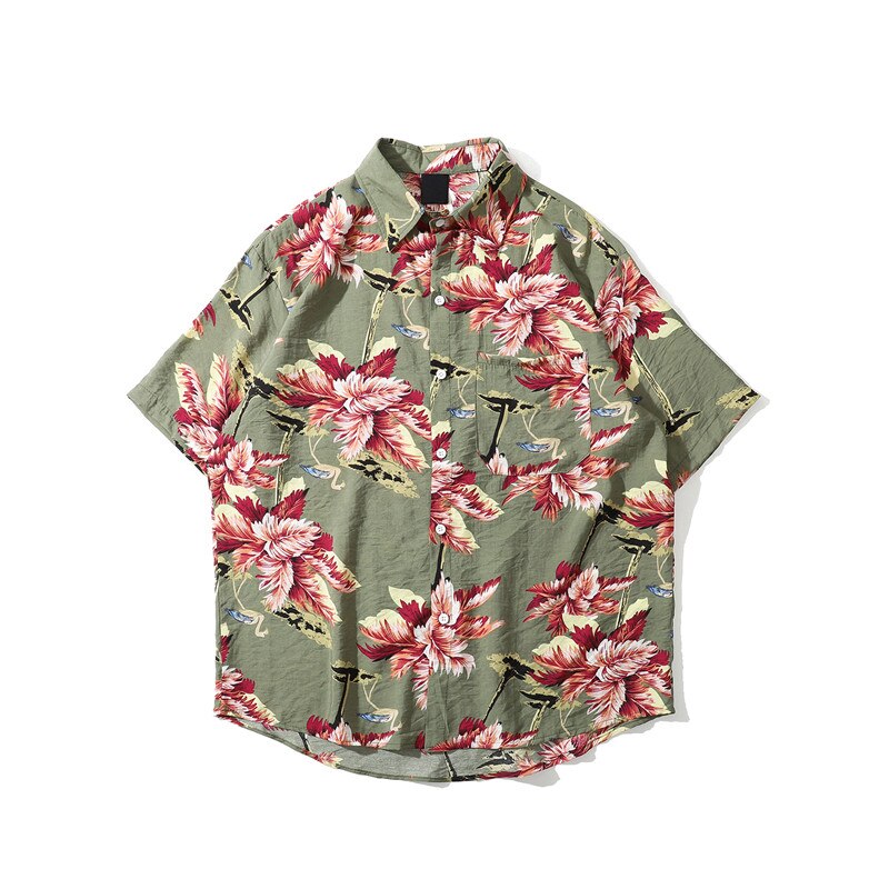 Mörk ikon blomma fullt tryck vintage skjorta kortärmad herr sommar hawaii skjortor streetwear toppar: Grön tröja / Xl
