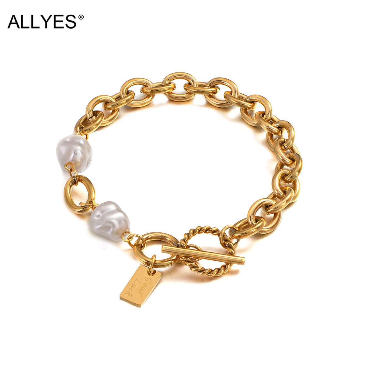 Allyes Eenvoudige Rvs Ketting Parel Kralen Armbanden Voor Vrouwen Geluksbrenger Armband Vrouwelijke Sieraden