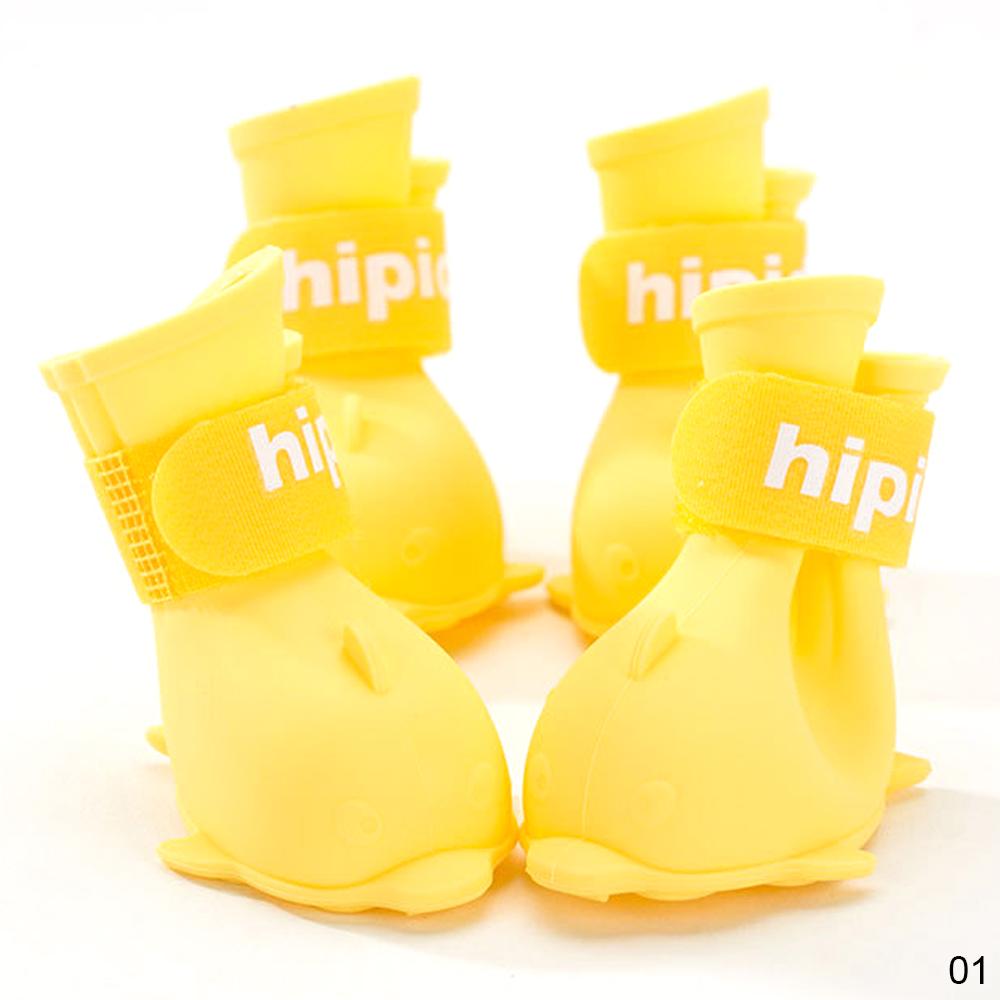 Juego de zapatos suaves antiarañazos para gato, botas de pata de silicona suave para perros, Baño de mascotas, cubierta ajustable, SUMINISTROS DE ASEO para gatos, 4 unids/set: YELLOW / L