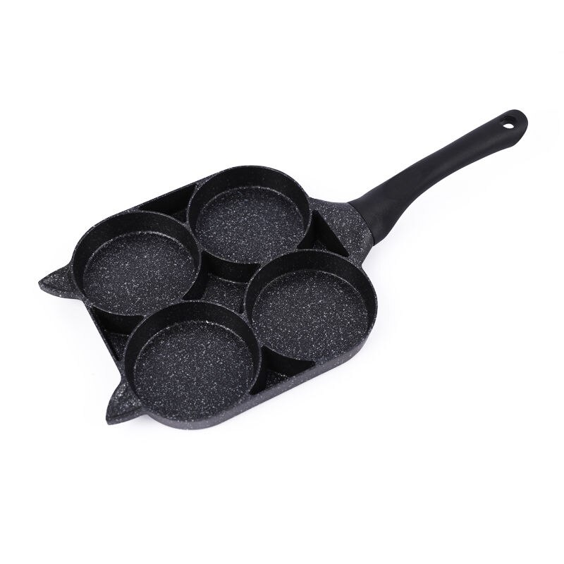 Innovativ non-stick æggepande med 4 huller stegt æg pande delt spejlæg pandekager æggekoger hamburger pande køkkenværktøj: Kun til gas / Silikone håndtag