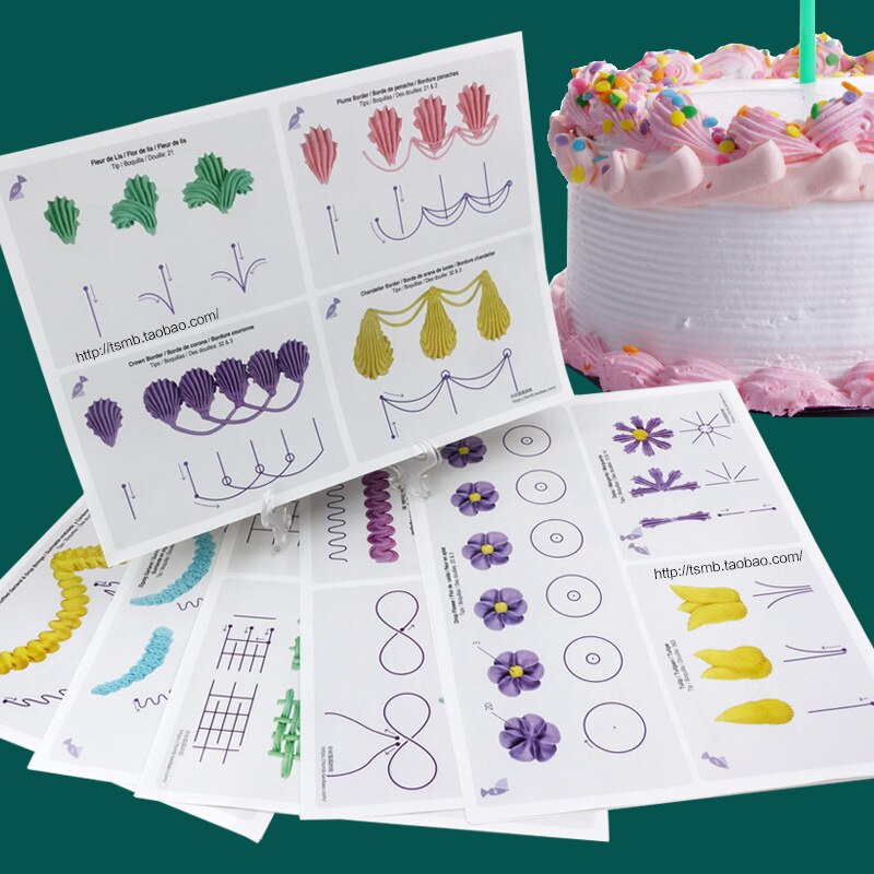 23 st/set tårta glasyr piping diy övning ritbräda mall papper dekor övning mall klistra fondant dekorera