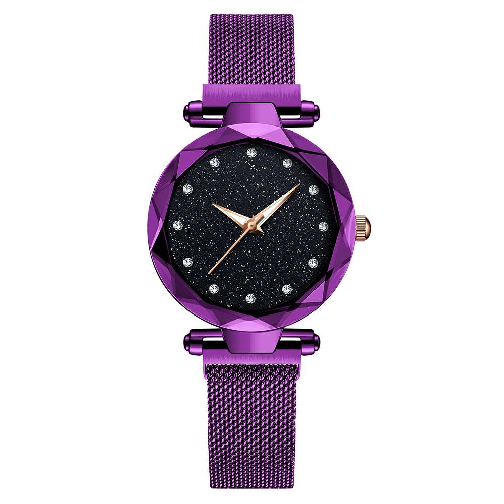 Luxe Vrouwen Horloges Dames Magnetische Sterrenhemel Klok Diamanten Vrouwelijke Quartz Horloges relogio feminino zegarek damski: Paars
