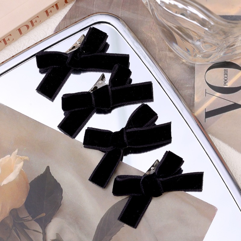 Francês retro preto veludo bowknot fita grampo de cabelo menina pequena hairpin bobby pin meninas arco presilhas doce headwear acessórios