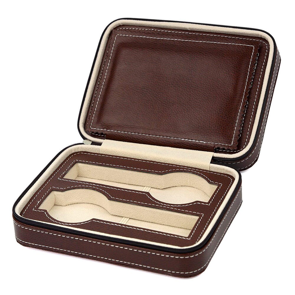 Draagbare Pu Lederen 2/4/8 Slot Horloge Doos Display Case Opslag Horloge Organizer Houder Rits Prachtige En Duurzaam Te minnaar D30: Brown 4 Slots