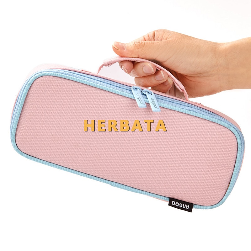 Grote Capaciteit Draagbare Dubbele Laag Eenvoudige Effen Kleur Doek Etui Briefpapier Met Verwijderbare Compartiment Schoolbenodigdheden