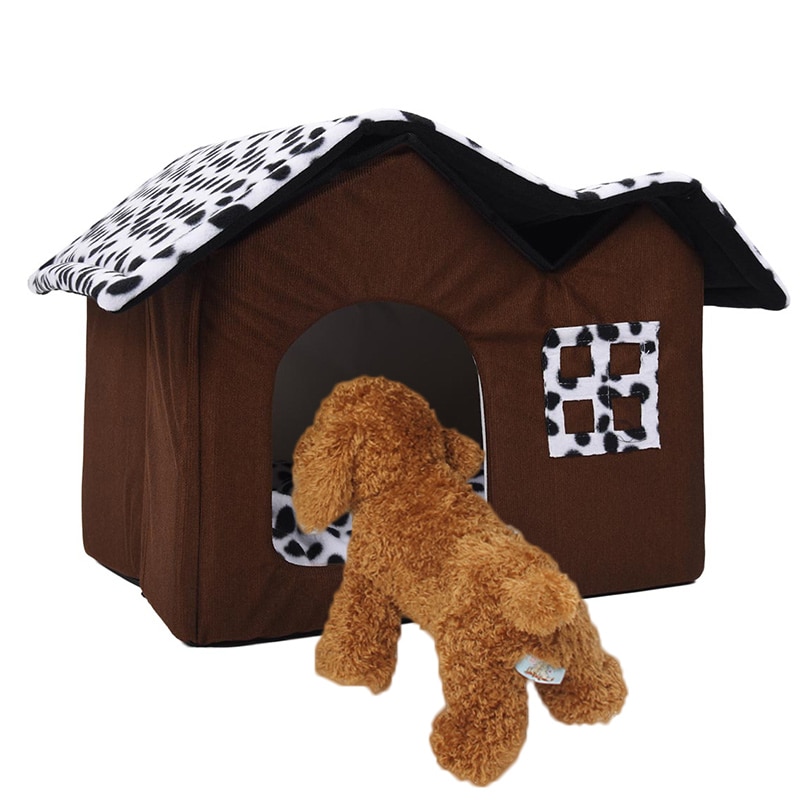 Huisdier Huis Opvouwbaar Bed Met Mat Zachte Winter Hond Puppy Sofa Kussen Huis Kennel Nest Hond Kat Bed Twee Dak