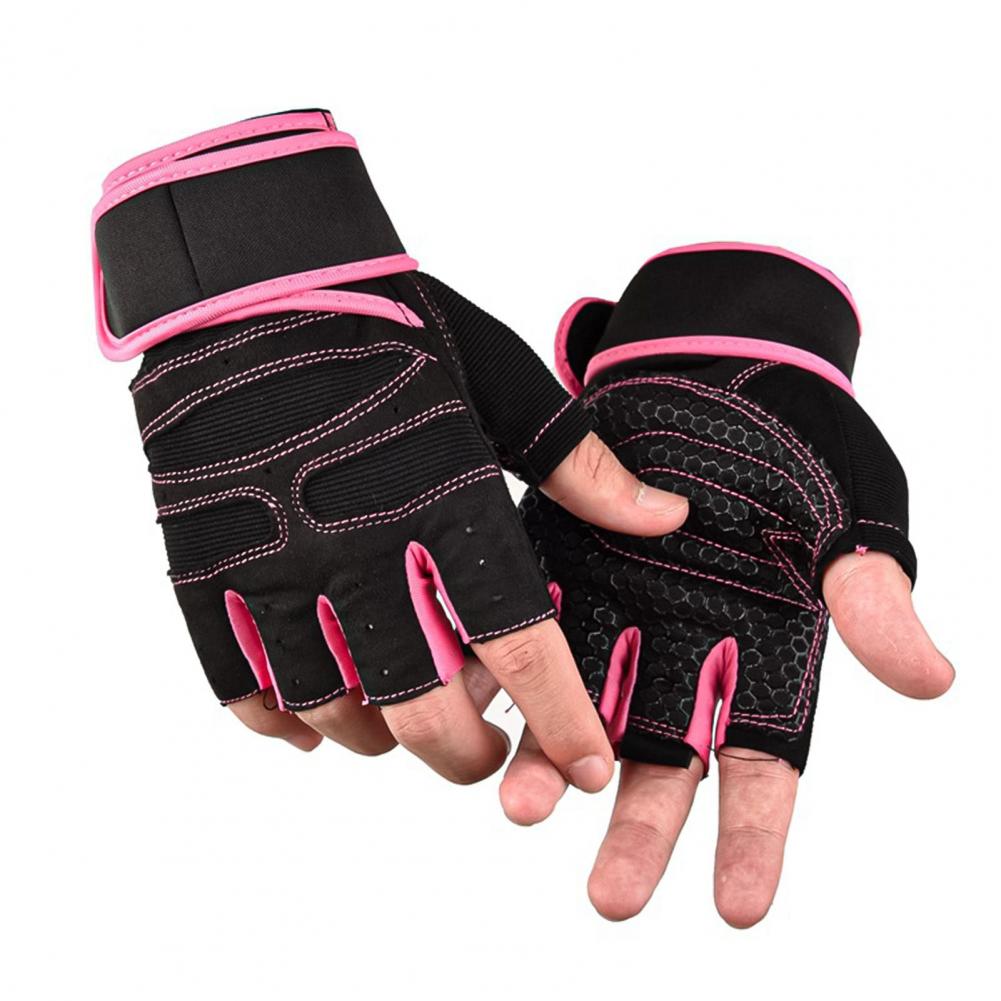 2 stücke fitness handschuhe halb finger männlichen und weiblichen atmungsaktive anti-rutsch verschleiß lange handgelenk handschuhe Außen Finger Radfahren handschuhe: Rosa / XL