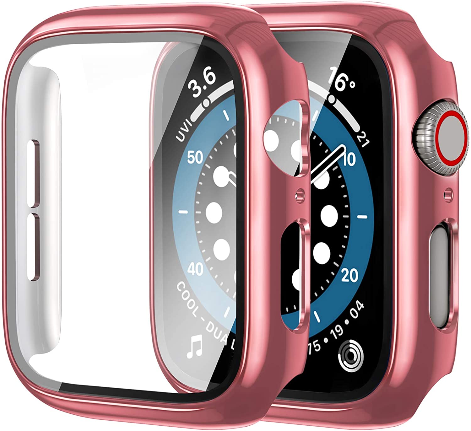Cubierta para funda de Apple Watch, Protector de pantalla de cristal chapado, accesorios para iWatch series 9, 8, 7, 6, 5, 4, 3, se, 45mm, 44mm, 40mm, 41mm, 38mm, 42mm: Plata / 1 pulgada