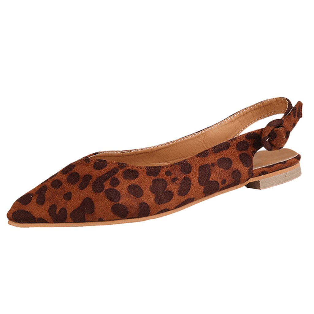 Vogue Women Ladies Solid Leopard Pointed Toe Buckle Slingbacks Causal Single Shoe Gladiator Roman Flat Shoes Outside Pop May 17: Coffee / 40