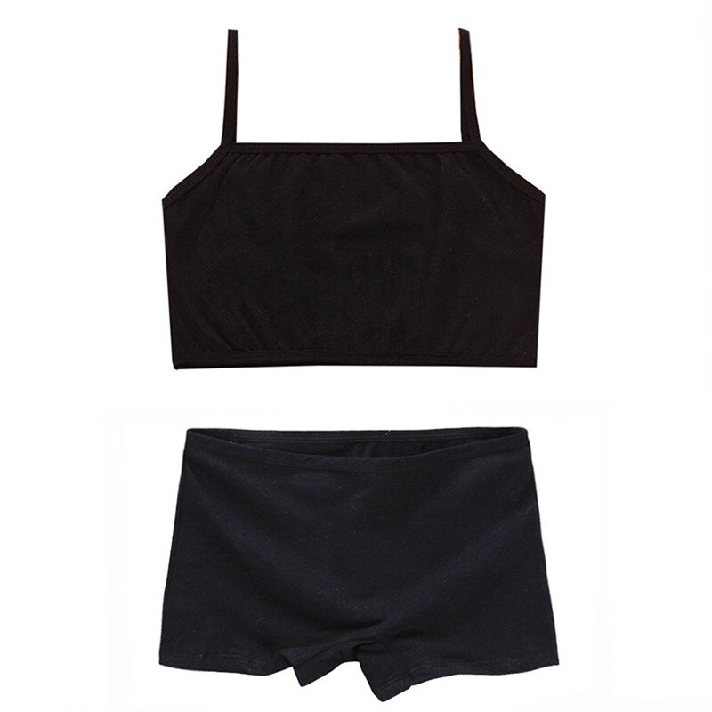 Conjuntos de ropa para adolescentes, ropa interior deportiva para adolescentes, sujetador de entrenamiento para niñas, conjuntos de sujetador y bragas para adolescentes de 8 a 14 años: Negro
