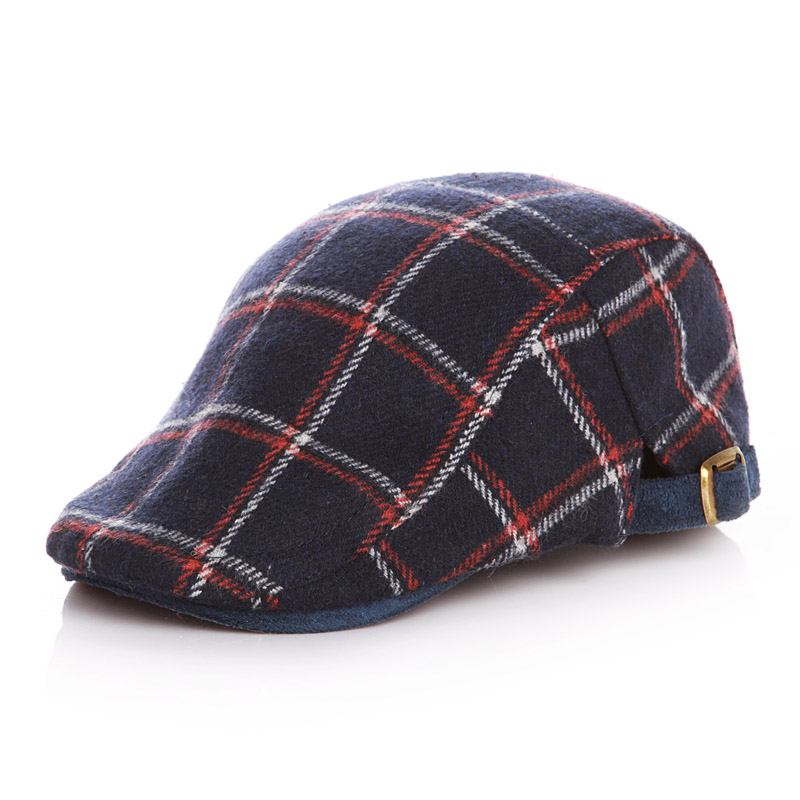 Chapeau plat en laine pour enfants, bonnet à carreaux, bonnet plat, printemps de 2-5 ans: Bleu