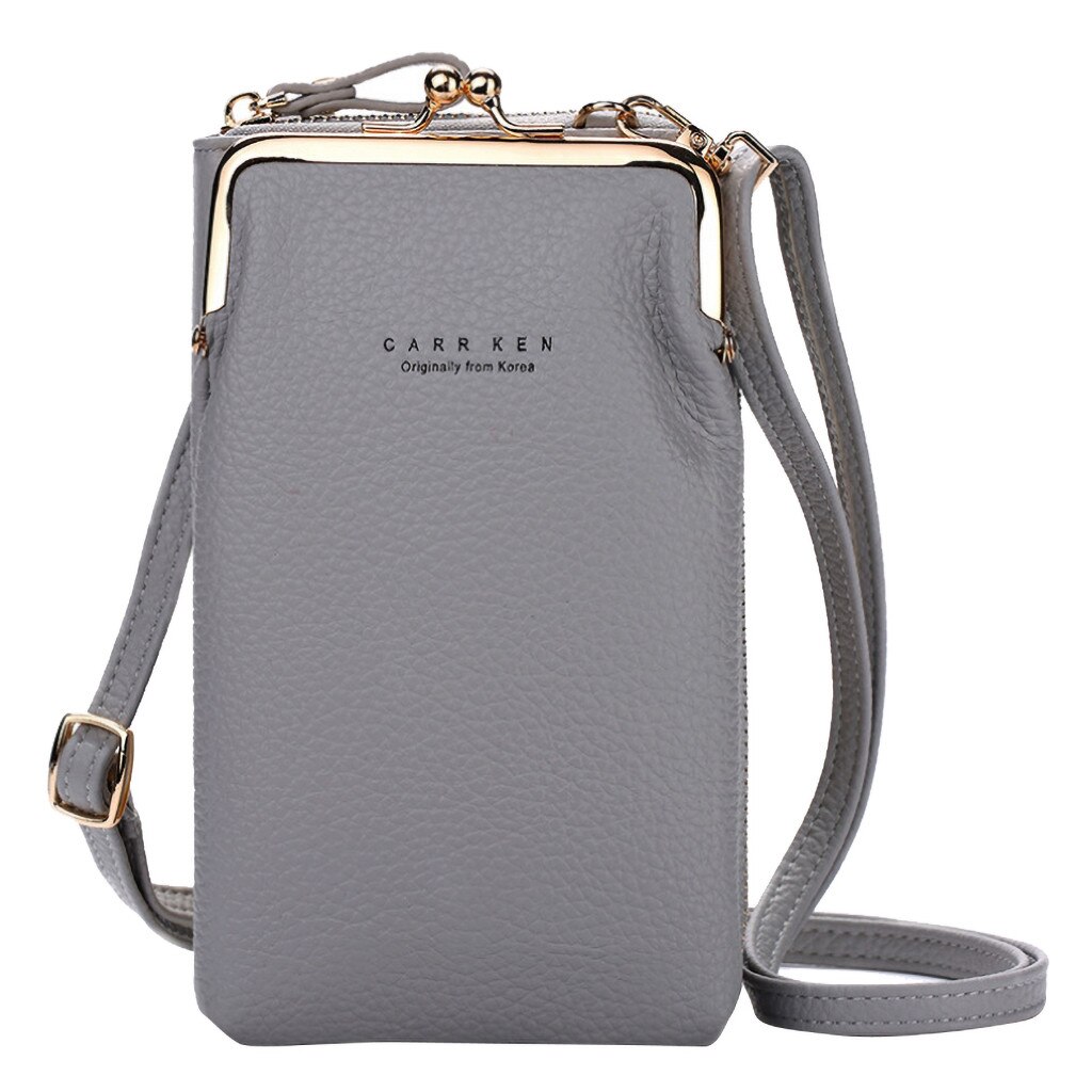 PU Large Capacity Cellphone Bag Female Daily Use Shoulder Bags Women Leather Card Crossbody Messenger Bag Ladies Purse: Gray