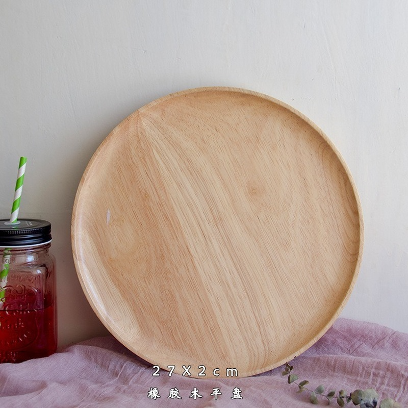 Ronde Massief Houten Plaat Hele Acacia Hout Fruit Gerechten Houten Schotel Thee Dienblad Dessert Diner Ontbijt Plaat Servies Set