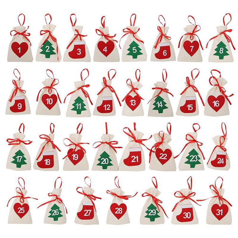 Fabric Christmas Countdown Advent Calendar Candy Bags Hanging Year Christmas Party Decoration 11x16cm: Style5