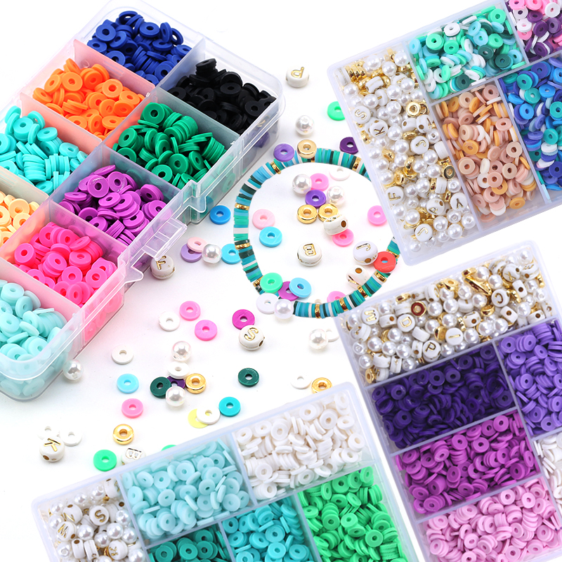 6mm Flat Beads Set Polymer Clay Beads For Jewelry Making With Pearl letter Beads Bracelets Necklace Earring DIY Handmade Craft