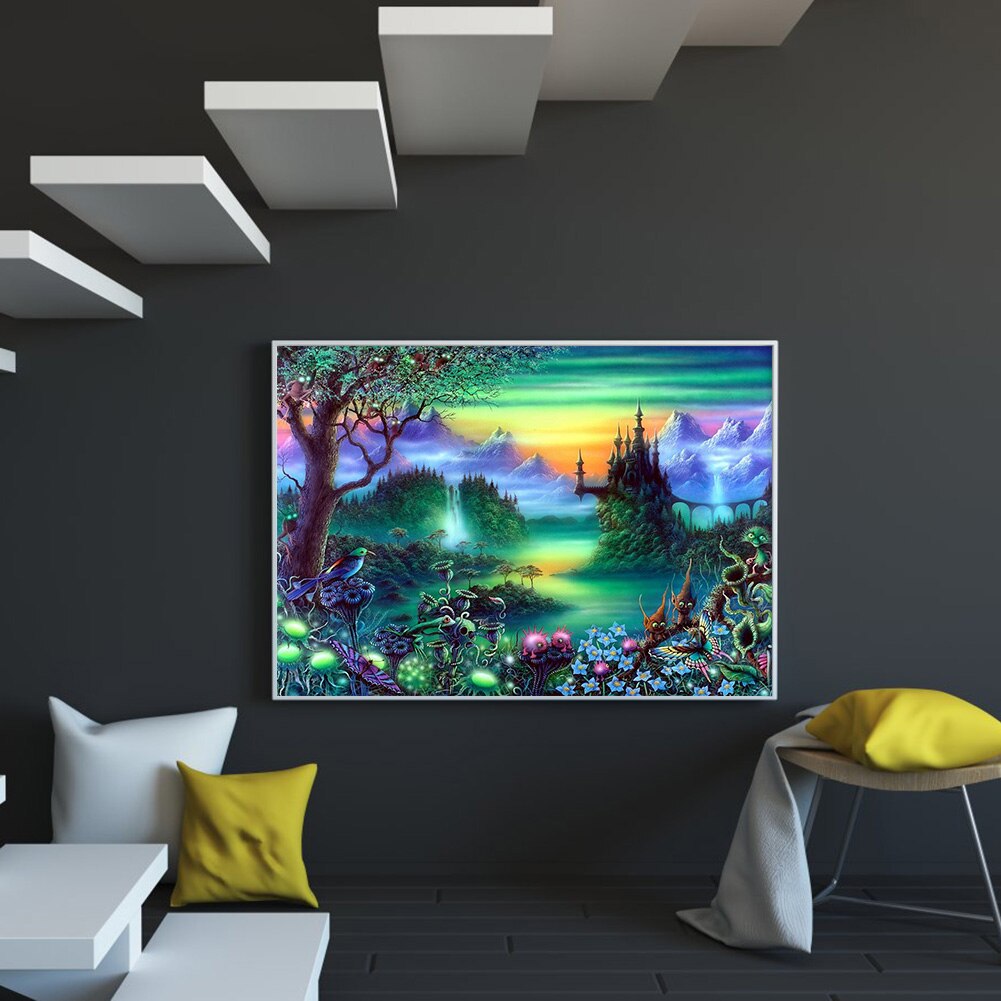 5D BRICOLAGE Plein Carré Diamant Peinture Montagne Paysage Broderie point De Croix Mosaïque Strass Halloween Décor