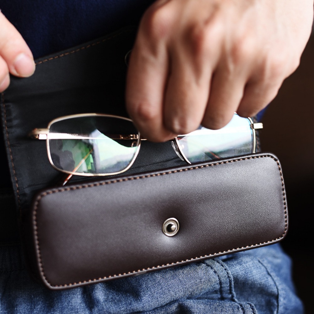 Luxe riem draagbare PU-brillenkoker heren draagbare lederen leesbril opbergdoos telefoontassen en gereedschapsdraagtassen