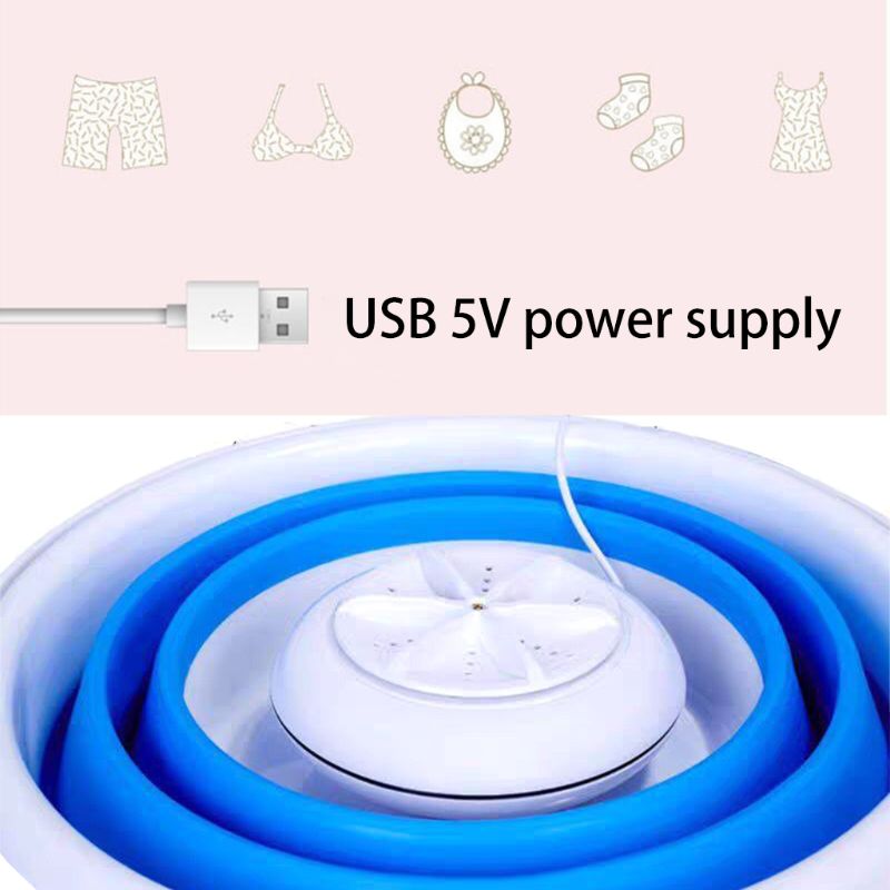 Foldbar mini vaskemaskine roterende ultralydsturbiner vaskemaskine usb opladning