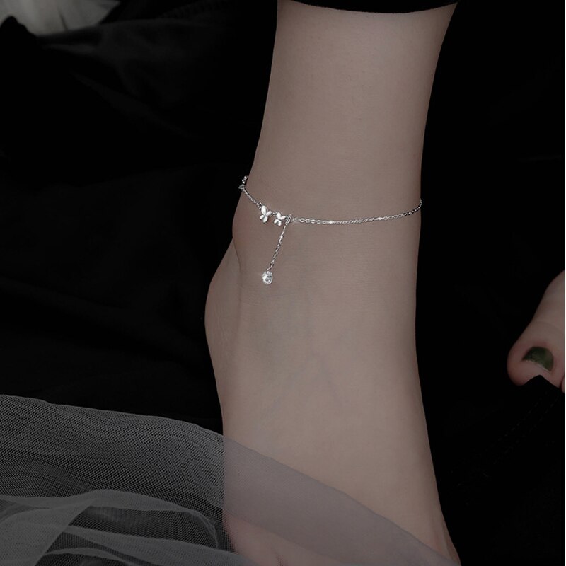 Ventfille 925 Sterling Zilveren Vlinder Enkelband Voor Vrouwen Delicate Zirkoon Kwastje Enkelbandje Armband Zomer Sieraden