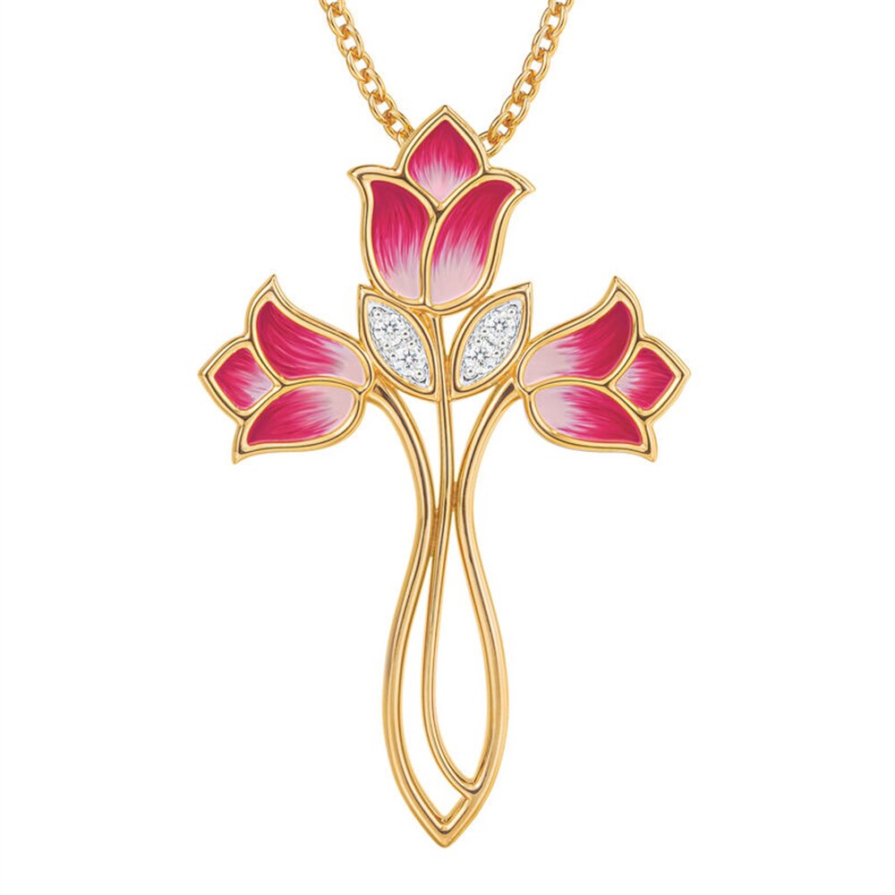 Exquis Tulipe Croix Pendentif Collier Romantique Femmes Collier Croix Collier Parti Collier Bijoux Religieux Prière Bénédiction Collier Collier Pour les femmes Anniversaire