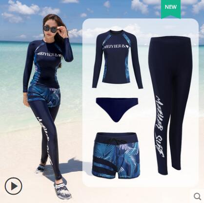 Korean match lovers wetsuit for men and women couple three piece costume quick dry surf diving swim suit plus size: 2 / L