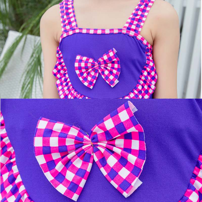 Children Girls Swimsuit Infant Toddler Girls One Piece Plaid Print Swimsuit With Bowknot Baby Girl Bathing Suit Swimwear