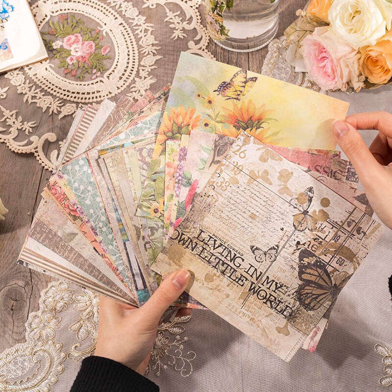 50 stk vintage stor størrelse diy scrapbog dekorativt papir til dagbog album baggrundspapir håndlavet junk journaling