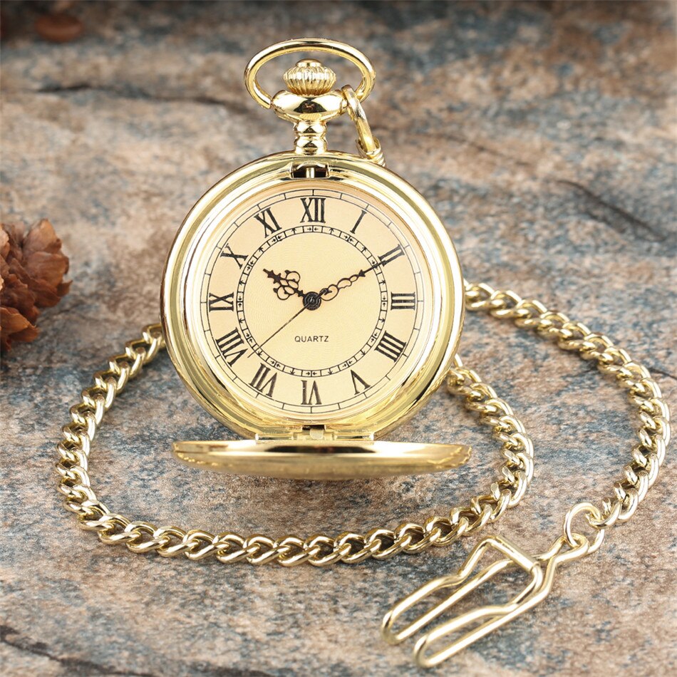 Exquisite Vintage Pattern Quartz Pocket Watch Gold/Silver/Bronze Full Hunter Pendant Pocket Clock Roman Numerals Round Dial