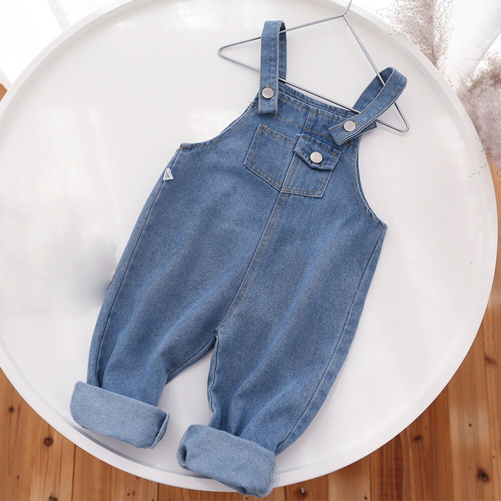Halilo kinderoveralls blauw effen denim unisex babymeisjesjongens jumpsuit casual lente peuter jumpsuit verjaardagskleding: 9-12m