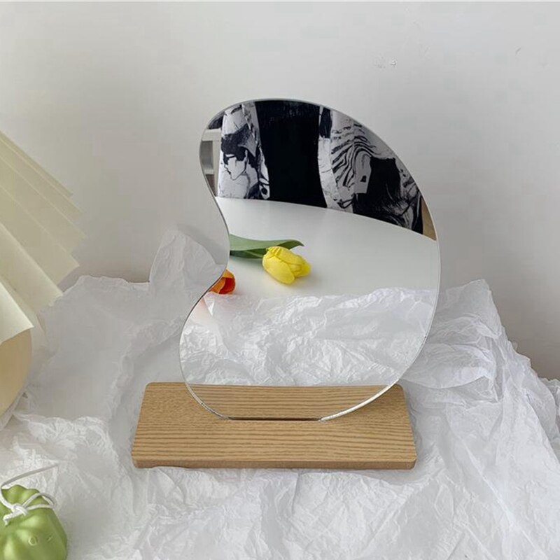 Koreaanse Stijl Make-Up Spiegel Ins Acryl Decoratieve Spiegel Houten Base Cosmetische Beauty Tools