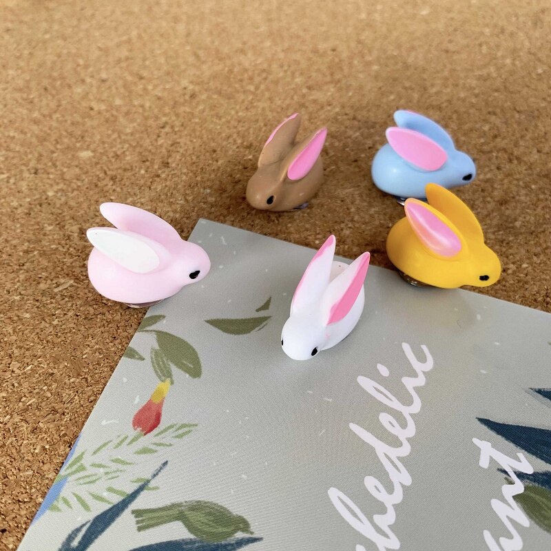Chinchetas de colores con forma de conejo, alfileres de empuje de dibujos animados, tablero de corcho de fieltro, decoración de encuadernación de pared para fotos, pines de oficina, 5 uds.
