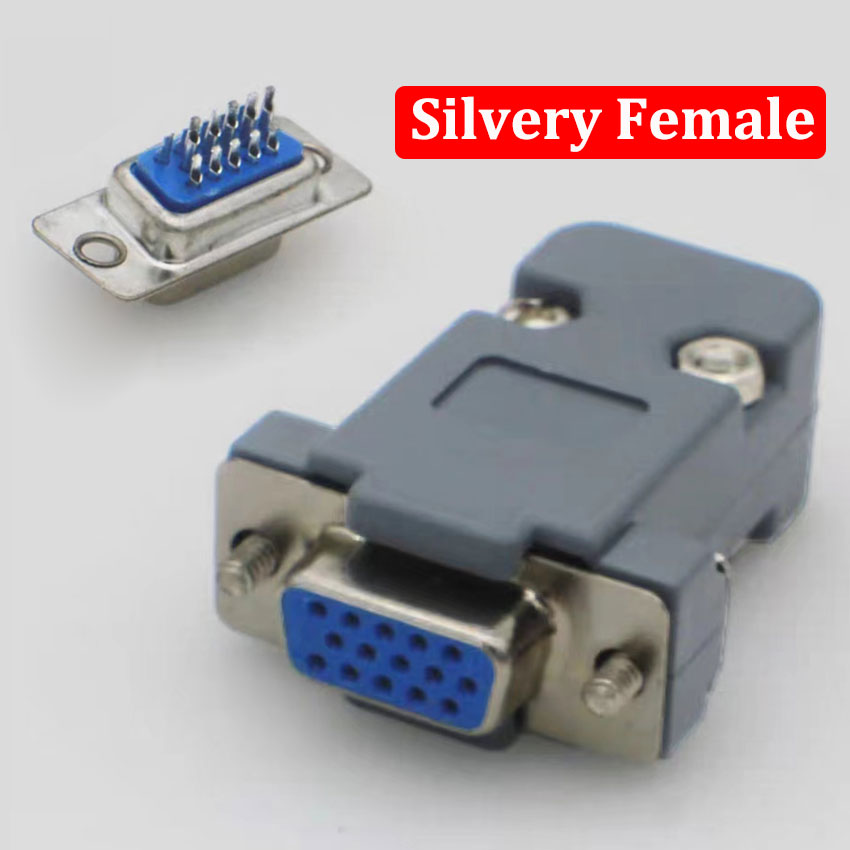 Conector adaptador DB15 de enchufe de soldadura VGA, conector DB15 hembra y macho, puerto D Sub HDB15, enchufe de 3 filas y 15 pines, interfaz de vídeo de ordenador: Gris oscuro