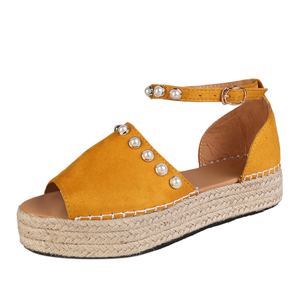 Womail Leopard Print Wedges Sandals Roman Shoes Ladies Pearl Open Toe Sandals With Ankle Strap Summer Sandals Women: YE / 35