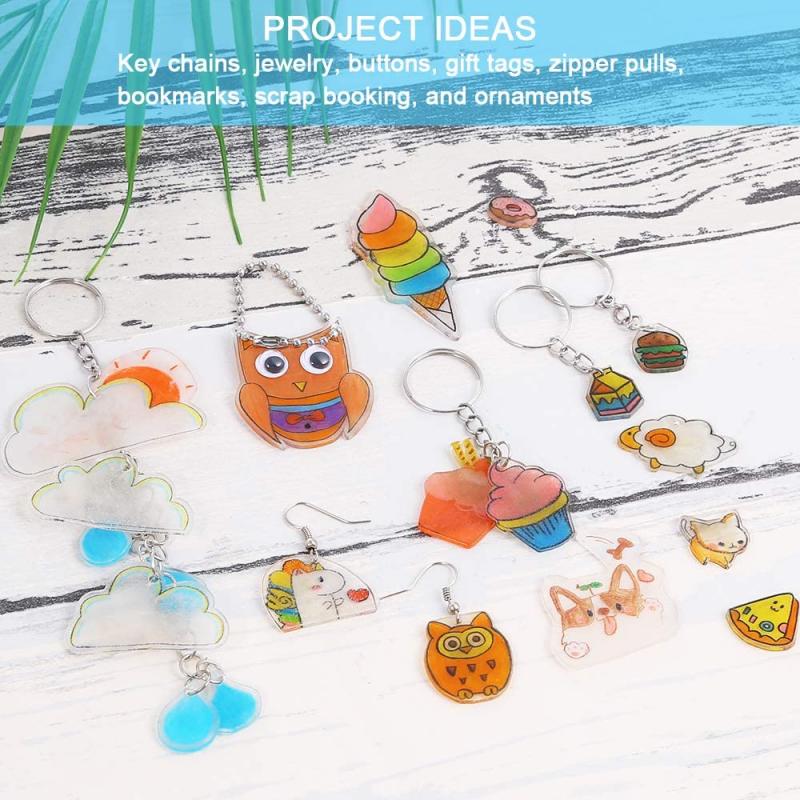 198Pcs Shrinky Plastic Vel Kit Krimpkous Vel Art Papier Perforator Sleutelhangers Potloden Tekening Supply Charmes Maker