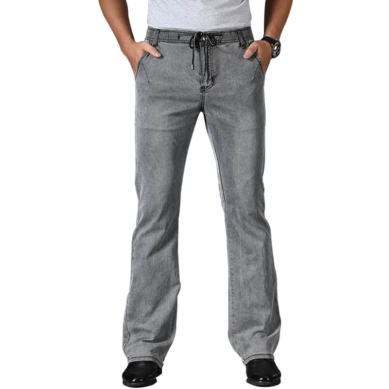 Zomer Dunne Micro Flared Jeans Mannen Boot Cut Denim Broek Koord Stretch Taille Ademend Mannelijke Mode Grijze Broek
