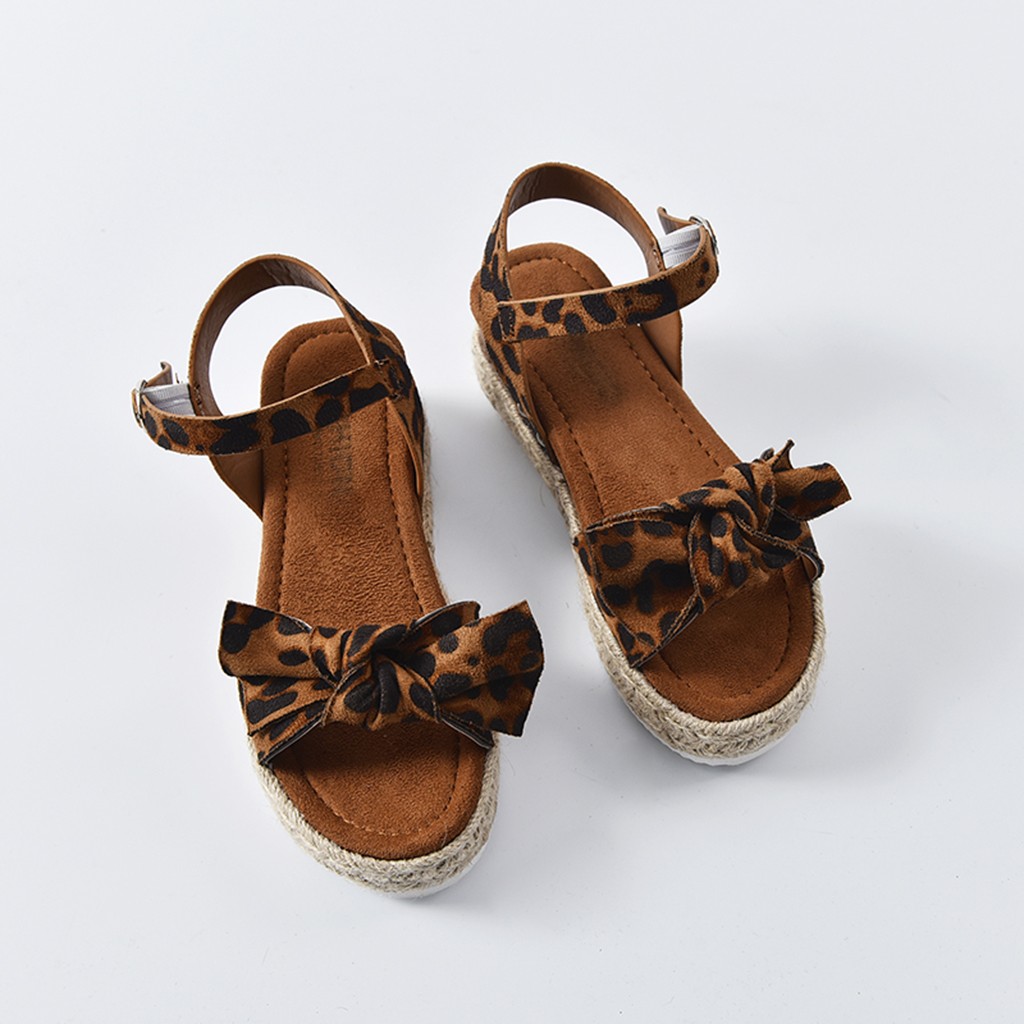 SAGACE Leopard Wedges Sandals For Women High Heel Platform Wedge Sandal Womens Leopard Sandals Flat Bowknot Sandalias Femenina