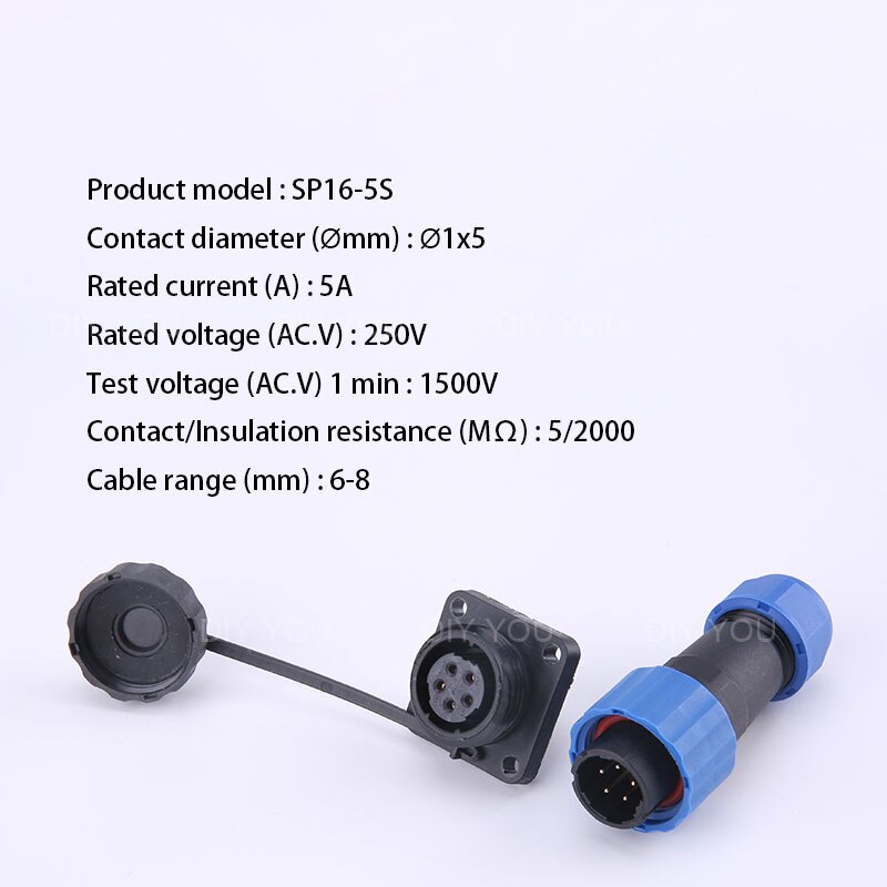 SP16 Waterproof Connector IP68 Cable Connector Plug &amp; Socket Male And Female 2 3 4 5 6 7 9 Pin Square Aviation Plug DIY YOU: SP16-5S